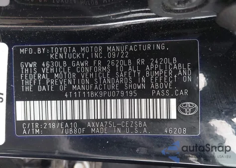 2023 Toyota Camry Se Awd z USA, uszkodzony, nr VIN 4T1T11BK9PU079195